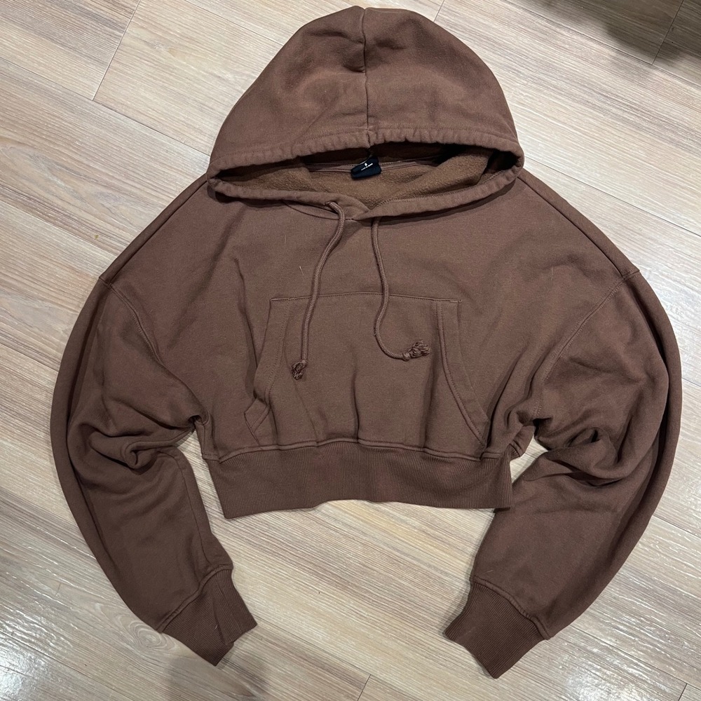 PacSun Womens Cropped Hoodie Long Sleeve Kangaroo Pocket Brown S